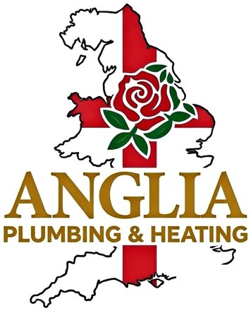 Anglia Plumbing & Heating – rose and St George's cross over a map of England and Wales